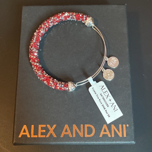 Alex and Ani Red Crystal Crush Bangle Bracelet with Silver Finish - Picture 1 of 8